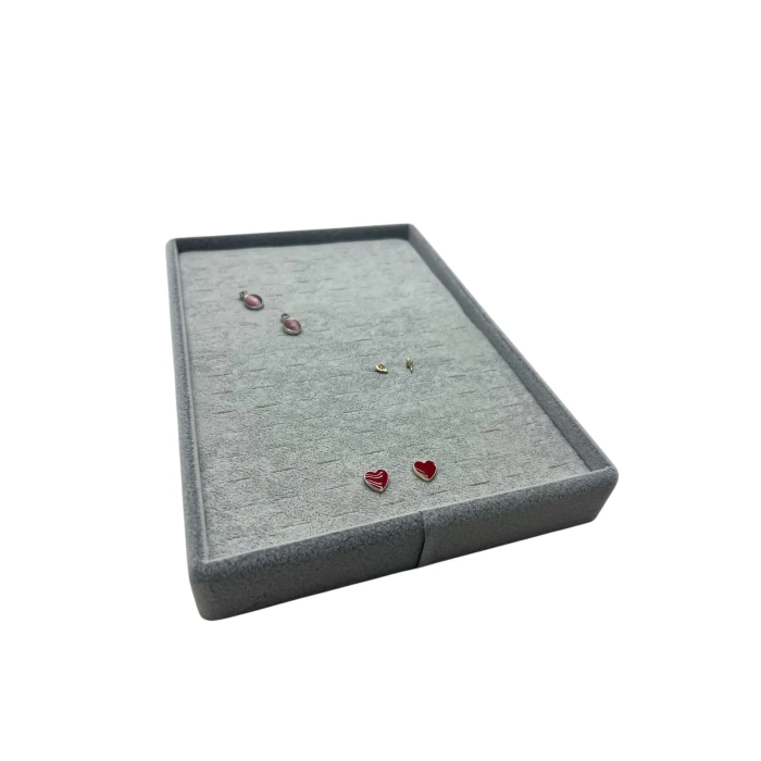 Yerli Üretim Süet Kumaş Gri Renk 22/14 Cm Batırmalı Piercing -Küpe Tablası