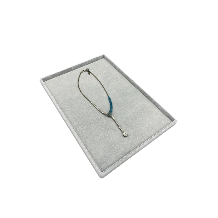 Yerli Üretim Süet Kumaş Gri Renk 34/24 Cm Takı Servis Sunum Tablası