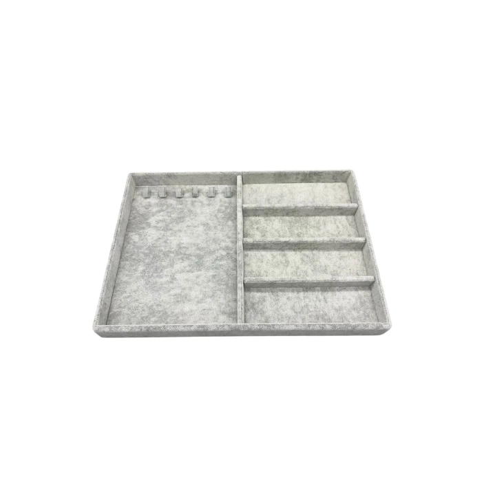 Yerli Üretim Süet Kumaş Gri Renk 34/24 cm Tırnaklı-Bölmeli Çekmece İçi Takı Standı