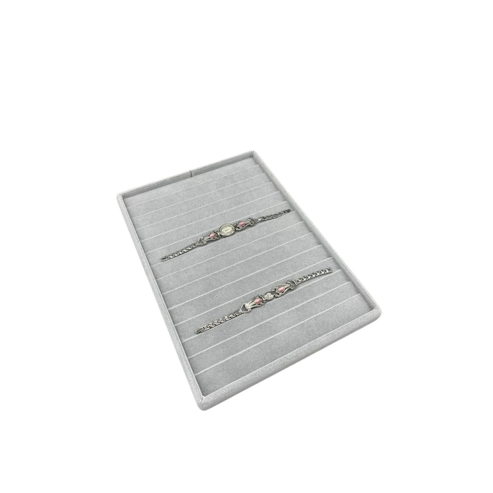 Yerli Üretim Süet Kumaş Gri Renk 34/24Cm 14 Adet Kademeli Çekmece İçi Bileklik Tablası