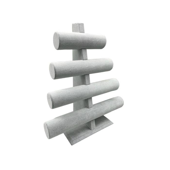 Yerli Üretim Süet Kumaş Gri Renk Dört Kademeli 38/34 cm Bileklik-Saat Sergileme Standı