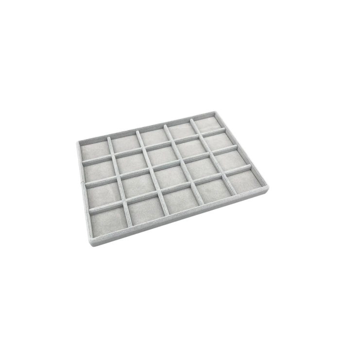 Yerli Üretim Süet Kumaş Gri Renkli 34/24 Cm 20 Bölmeli Çekmece Içi Takı Standı