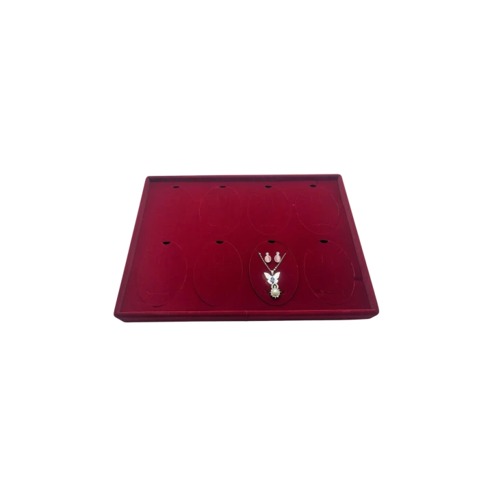 Yerli Üretim Süet Kumaş Kırmızı Renk 34-24 Cm Ayaklı Üçlü Set Tabla Stand