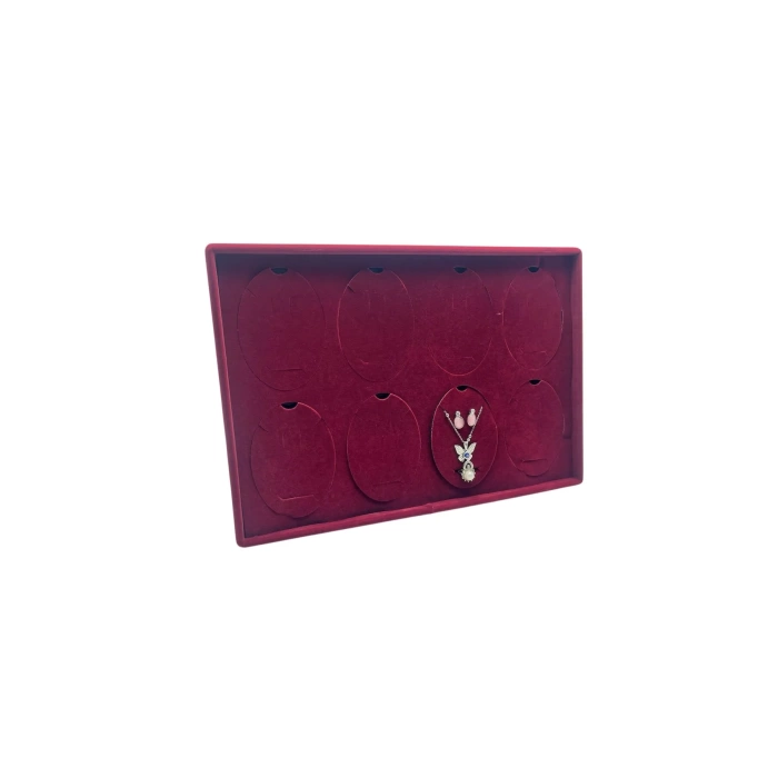 Yerli Üretim Süet Kumaş Kırmızı Renk 34-24 Cm Ayaklı Üçlü Set Tabla Stand