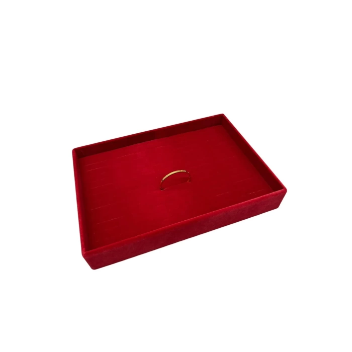 Yerli Üretim Süet Kumaş Kırmızı Renk 34/24 Cm Batırmalı Çekmeçe Içi Bileklik Kelepçe Tablası