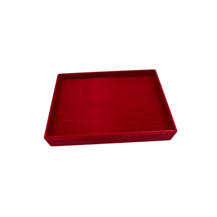Yerli Üretim Süet Kumaş Kırmızı Renk 34/24 Cm Batırmalı Çekmeçe Içi Bileklik Kelepçe Tablası