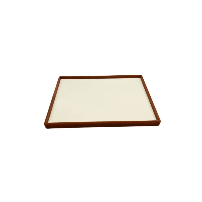 Yerli Üretim Süet Kumaş Krem-kahve Renk 34/24 Cm Takı Servis Sunum Tablası