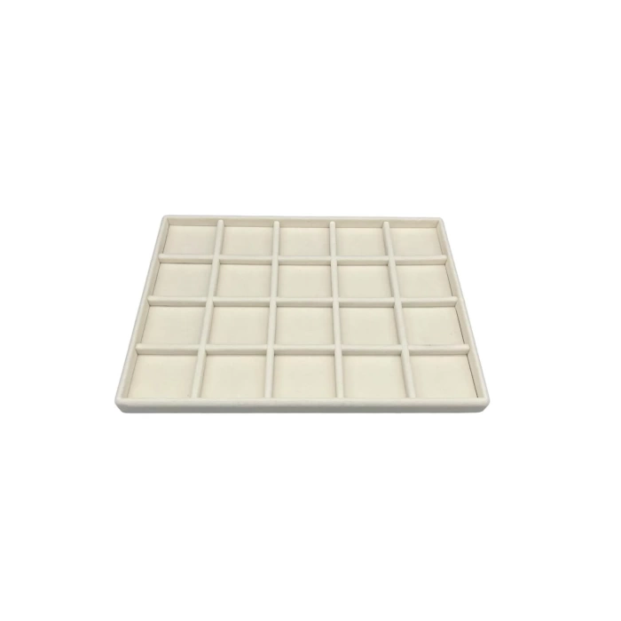 Yerli Üretim Süet Kumaş Krem Renk 34/24 cm 20 Bölmeli Çekmece İçi Takı Standı