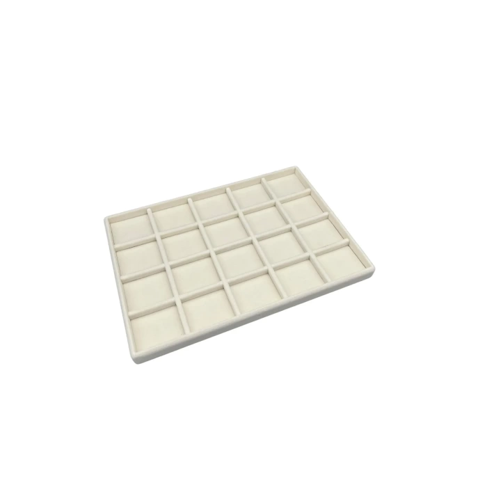 Yerli Üretim Süet Kumaş Krem Renk 34/24 cm 20 Bölmeli Çekmece İçi Takı Standı