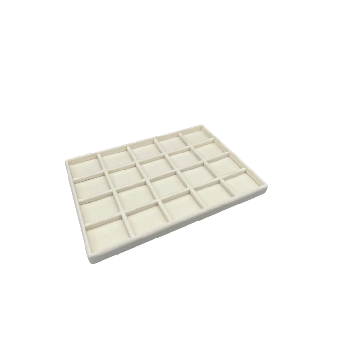 Yerli Üretim Süet Kumaş Krem Renk 34/24 cm 20 Bölmeli Çekmece İçi Takı Standı