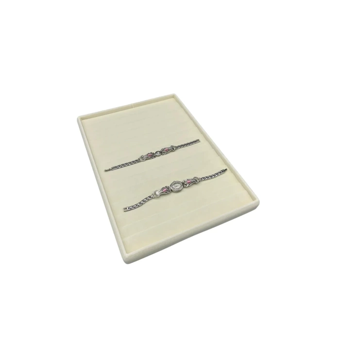 Yerli Üretim Süet Kumaş Krem Renk 34/24Cm 14 Adet Kademeli Çekmece İçi Bileklik Tablası