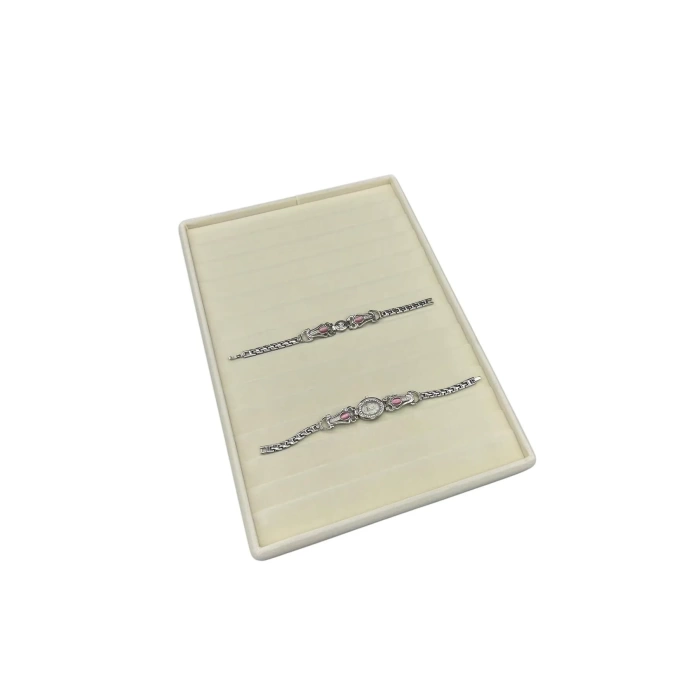 Yerli Üretim Süet Kumaş Krem Renk 34/24Cm 14 Adet Kademeli Çekmece İçi Bileklik Tablası