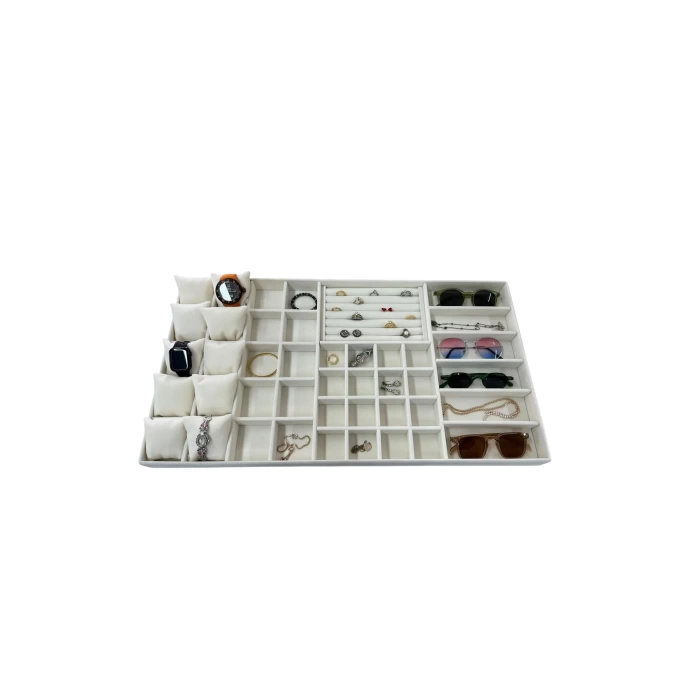 Yerli Üretim Süet Kumaş Krem Renk 70/38 Cm Çekmece Içi Takı Düzenleyicisi