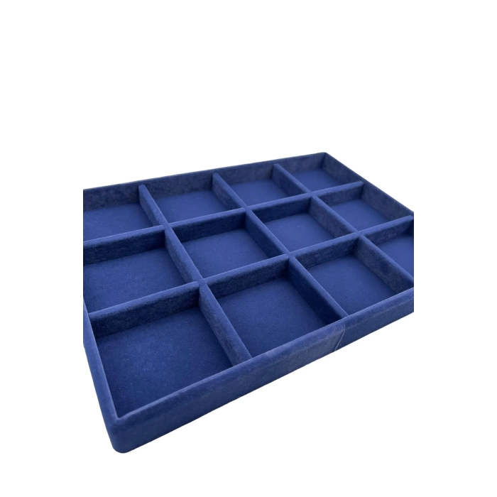 Yerli Üretim Süet Kumaş Lacivert Renk 34 Cm / 24 Cm On iki Bölmeli Çekmece İçi Takı Standı