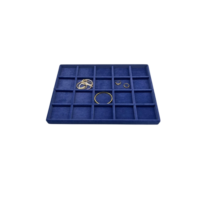 Yerli Üretim Süet Kumaş Lacivert Renkli 34/24 cm 20 Bölmeli Çekmece İçi Takı Standı