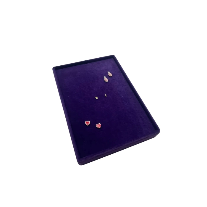 Yerli Üretim Süet Kumaş Mor Renk 22/14 Cm Batırmalı Piercing -Küpe Tablası
