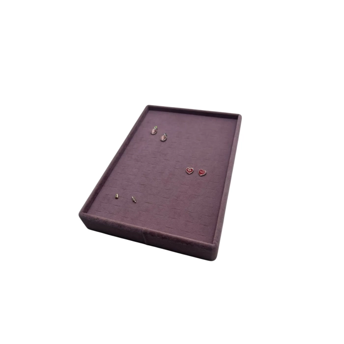 Yerli Üretim Süet Kumaş Mürdüm Renk 22/14 Cm Batırmalı Piercing -Küpe Tablası