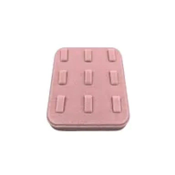 Yerli Üretim Süet Kumaş Pembe Renk 12/11 cm Çoklu Tırnaklı Yüzük Sergileme Aksesuar
