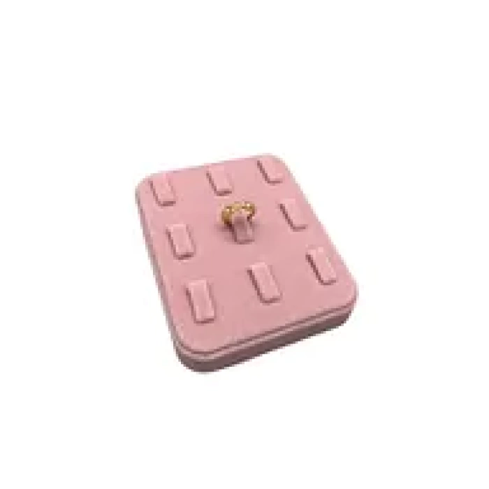 Yerli Üretim Süet Kumaş Pembe Renk 12/11 cm Çoklu Tırnaklı Yüzük Sergileme Aksesuar