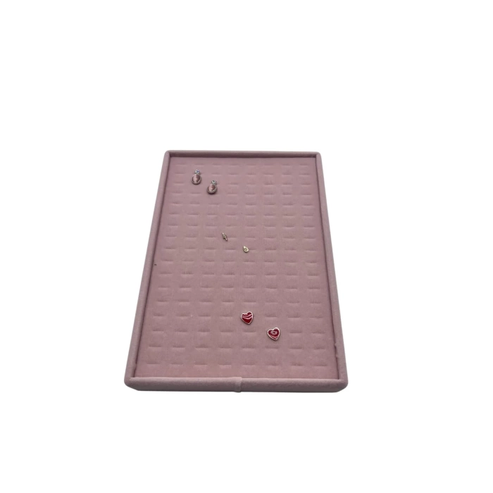 Yerli Üretim Süet Kumaş Pembe Renk 22/14 Cm Batırmalı Piercing -Küpe Tablası