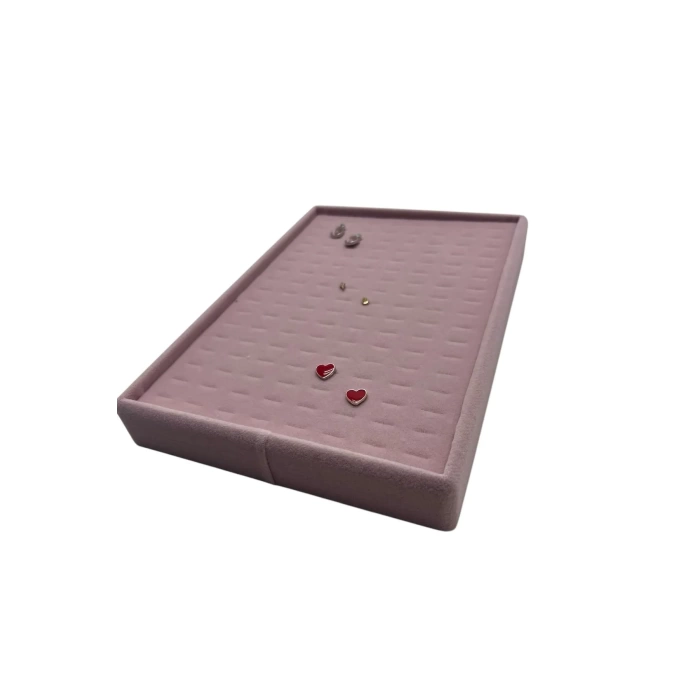 Yerli Üretim Süet Kumaş Pembe Renk 22/14 Cm Batırmalı Piercing -Küpe Tablası
