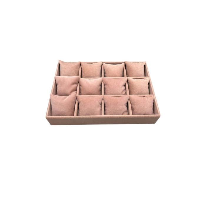 Yerli Üretim Süet Kumaş Pembe Renk 34/24 cm 12 Yastıklı Çekmece İçi Takı Kutusu