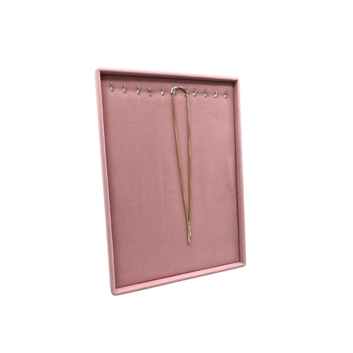 Yerli Üretim Süet Kumaş Pembe Renk 34/24 Cm Ayaklı Kolye Sergileme Standı