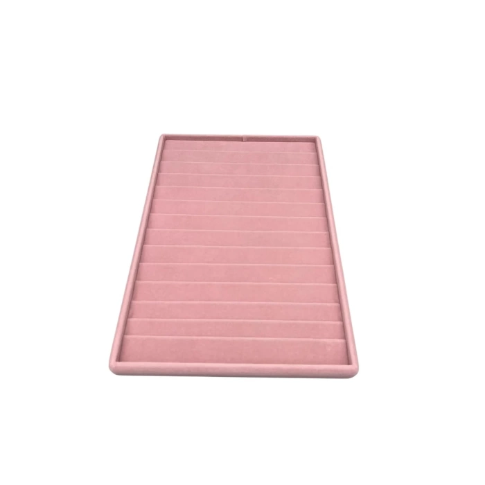 Yerli Üretim Süet Kumaş Pembe Renk 34/24Cm 14 Adet Kademeli Çekmece İçi Bileklik Tablası
