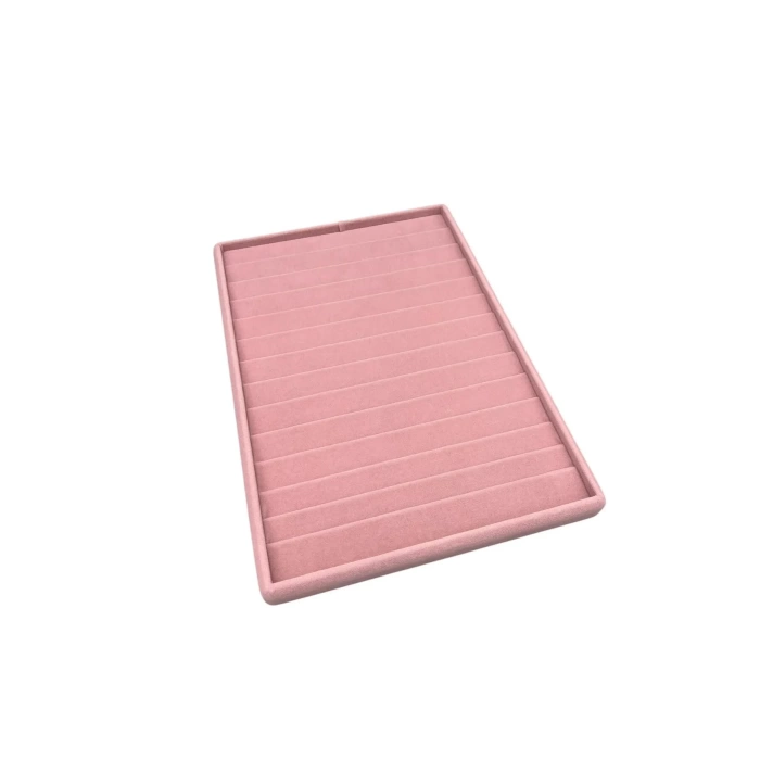 Yerli Üretim Süet Kumaş Pembe Renk 34/24Cm 14 Adet Kademeli Çekmece İçi Bileklik Tablası