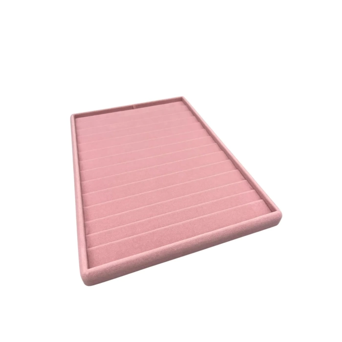 Yerli Üretim Süet Kumaş Pembe Renk 34/24Cm 14 Adet Kademeli Çekmece İçi Bileklik Tablası