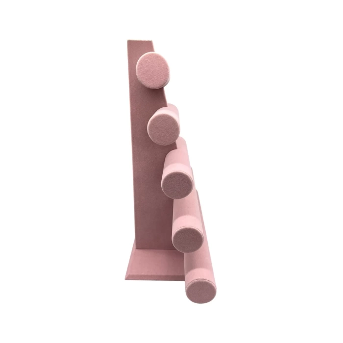 Yerli Üretim Süet Kumaş Pembe Renk Beş Kademeli 45/34 cm Bileklik-Saat Sergileme Standı