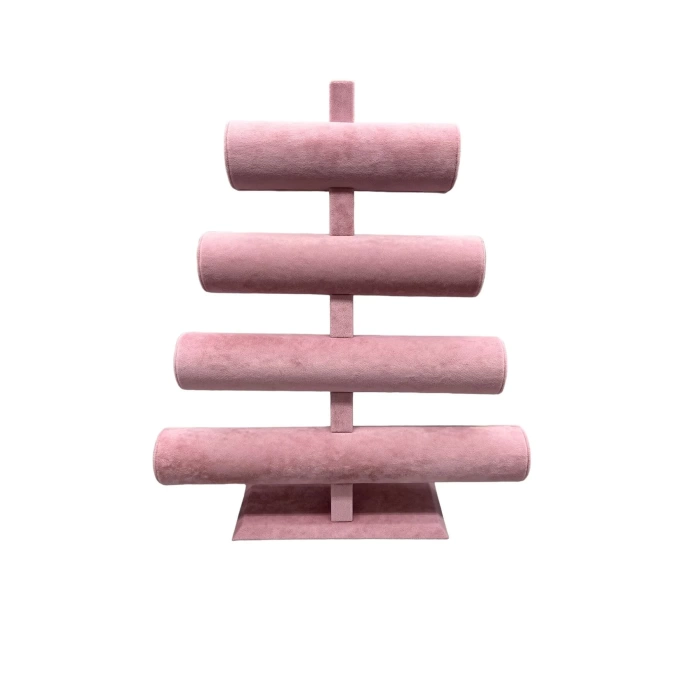 Yerli Üretim Süet Kumaş Pembe Renk Dört Kademeli 38/34 Cm Bileklik-saat Sergileme Standı