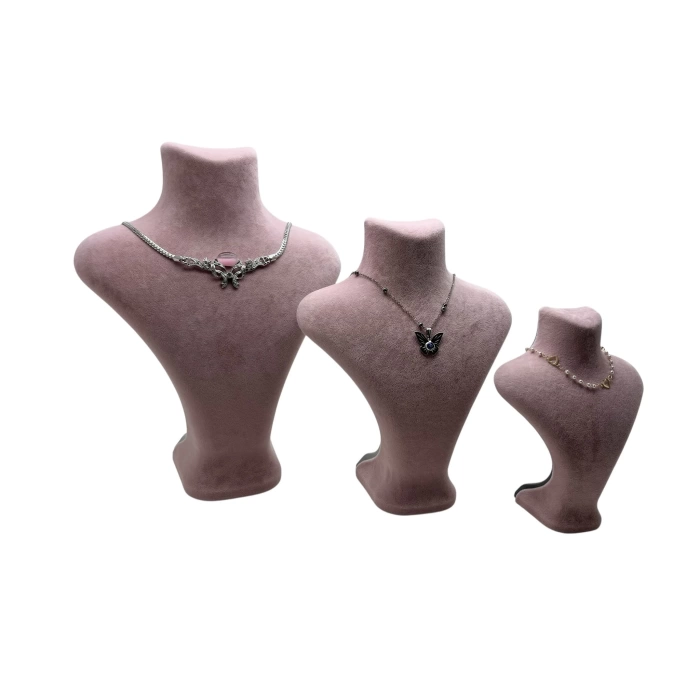 Yerli Üretim Süet Kumaş Pembe Renk Üç Boy Takı Mankeni