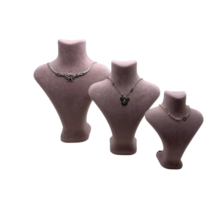 Yerli Üretim Süet Kumaş Pembe Renk Üç Boy Takı Mankeni