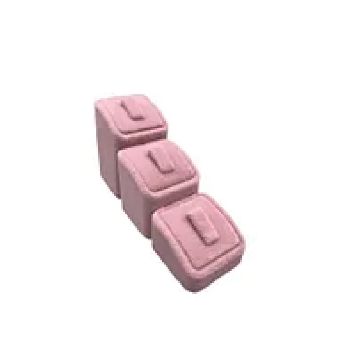 Yerli Üretim Süet Kumaş Pembe Renk Üçlü Takım Yüzük Sergileme