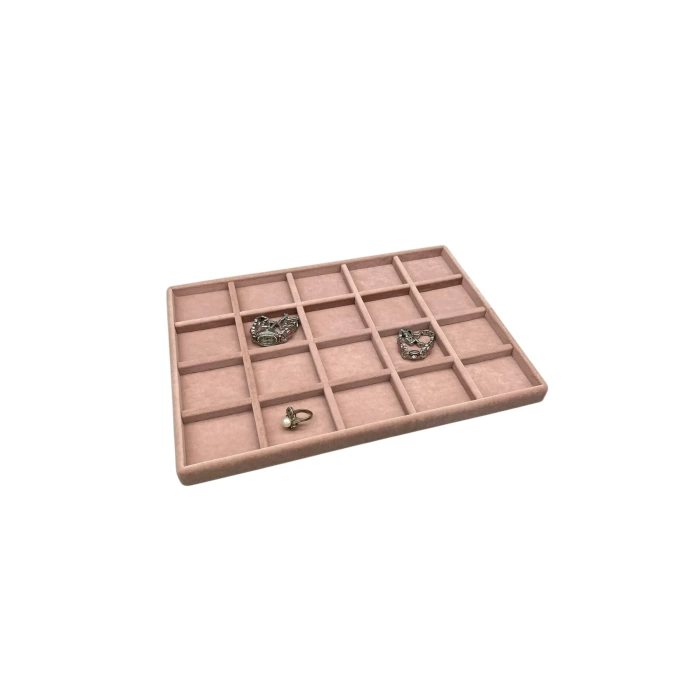 Yerli Üretim Süet Kumaş Pembe Renkli 34/24 cm 20 Bölmeli Çekmece İçi Takı Standı