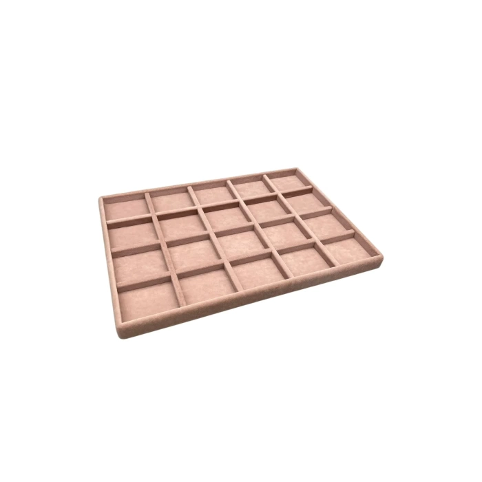 Yerli Üretim Süet Kumaş Pembe Renkli 34/24 cm 20 Bölmeli Çekmece İçi Takı Standı