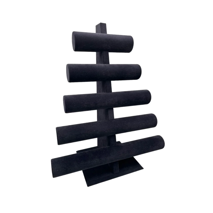 Yerli Üretim Süet Kumaş Siyah Renk Beş Kademeli 45/34 cm Bileklik-Saat Sergileme Standı