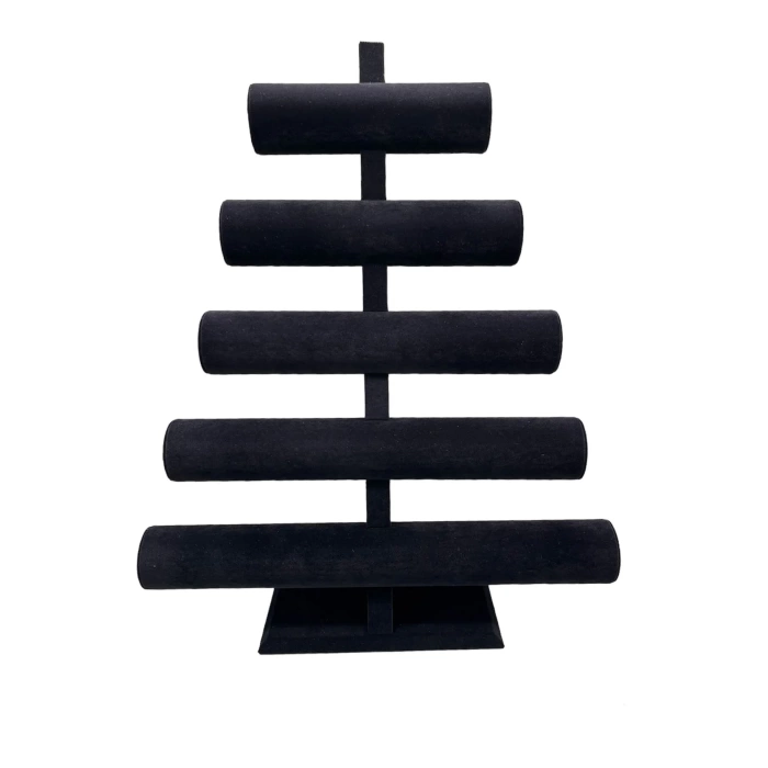 Yerli Üretim Süet Kumaş Siyah Renk Beş Kademeli 45/34 cm Bileklik-Saat Sergileme Standı