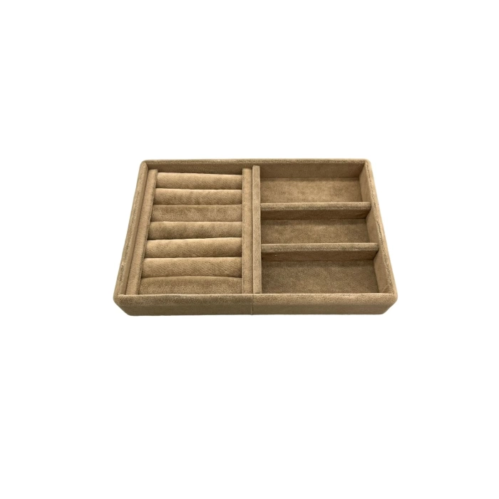 Yerli Üretim Süet Kumaş Sütlü Kahve Renk 22 Cm / 14 Cm Çekmece İçi Takı Standı