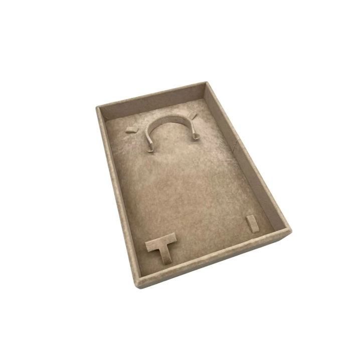 Yerli Üretim Süet Kumaş Sütlü Kahve Renk 26/19 Cm Mini Takı Sergileme Tablası