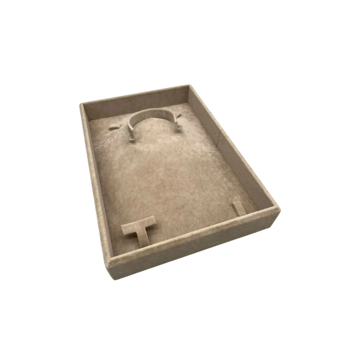 Yerli Üretim Süet Kumaş Sütlü Kahve Renk 26/19 Cm Mini Takı Sergileme Tablası