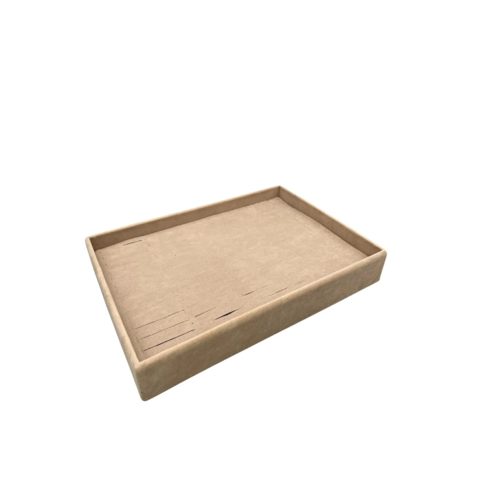 Yerli Üretim Süet Kumaş Sütlü Kahve Renk 34/24 Cm Batırmalı Çekmeçe Içi Bileklik Kelepçe Tablası