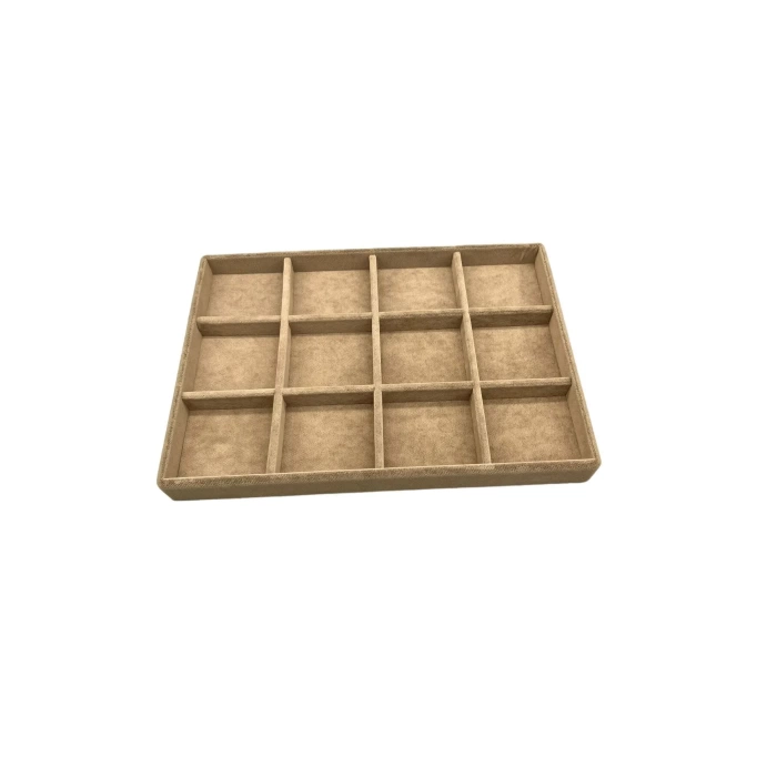 Yerli Üretim Süet Kumaş Sütlü Kahve Renk 34 Cm / 24 Cm 12 Bölmeli Çekmece Içi Takı Standı