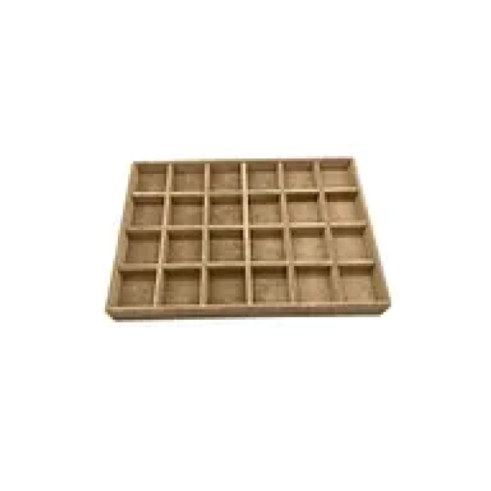 Yerli Üretim Süet Kumaş Sütlü Kahve Renk 34 Cm / 24 Cm 24 Bölmeli Çekmece Içi Takı Standı