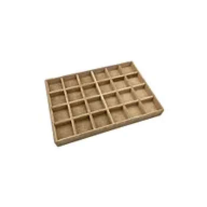 Yerli Üretim Süet Kumaş Sütlü Kahve Renk 34 Cm / 24 Cm 24 Bölmeli Çekmece Içi Takı Standı