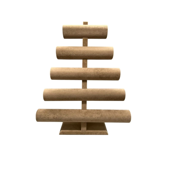 Yerli Üretim Süet Kumaş Sütlü Kahve Renk Beş Kademeli 45/34 cm Bileklik-Saat Sergileme Standı