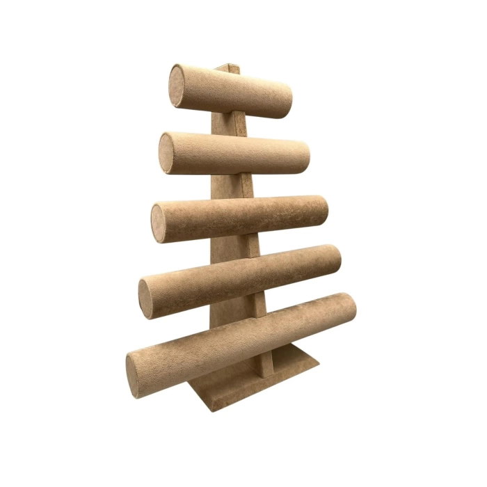 Yerli Üretim Süet Kumaş Sütlü Kahve Renk Beş Kademeli 45/34 cm Bileklik-Saat Sergileme Standı