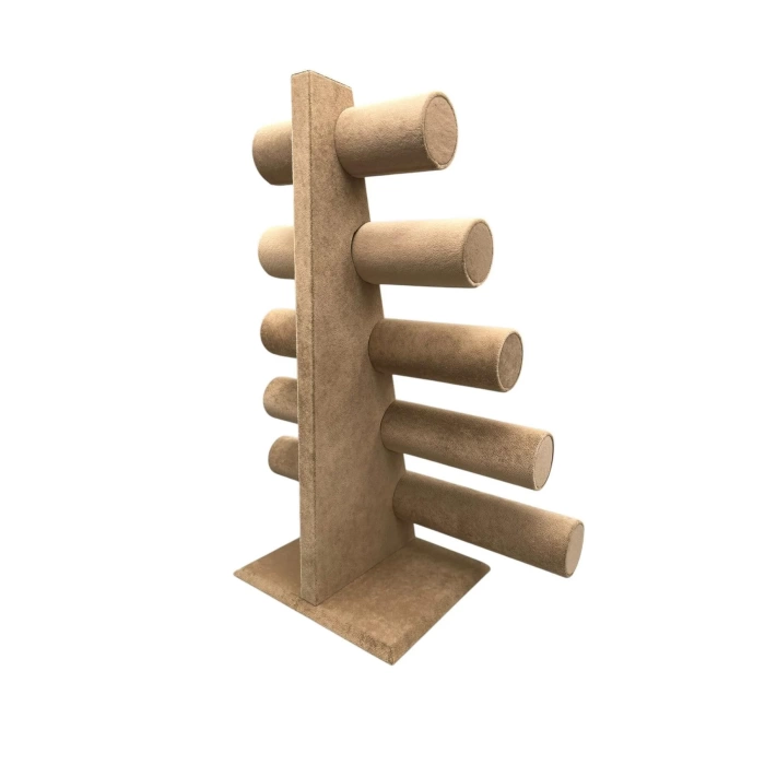 Yerli Üretim Süet Kumaş Sütlü Kahve Renk Beş Kademeli 45/34 cm Bileklik-Saat Sergileme Standı