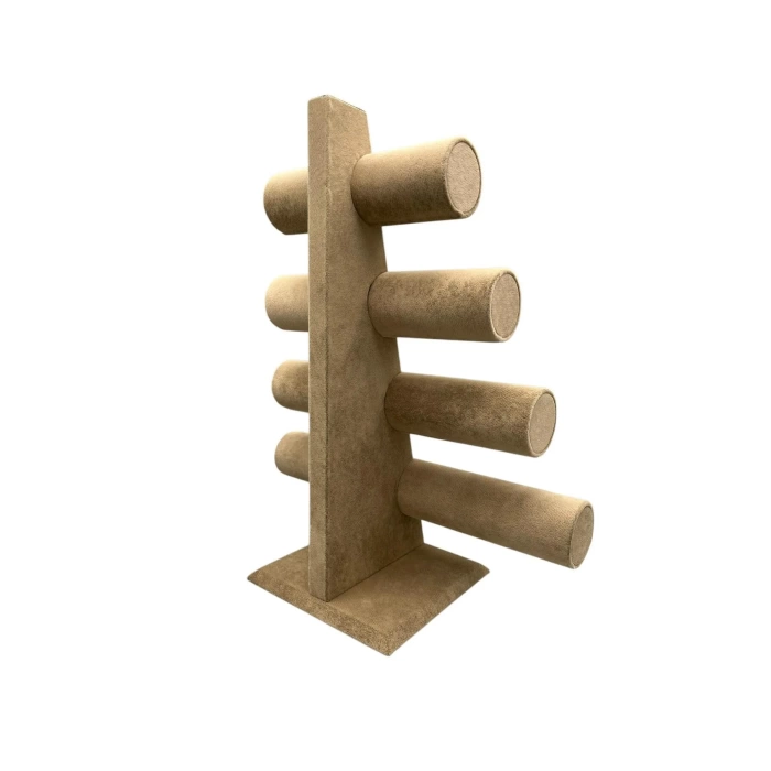 Yerli Üretim Süet Kumaş Sütlü Kahve Renk Dört Kademeli 38/34 cm Bileklik-Saat Sergileme Standı